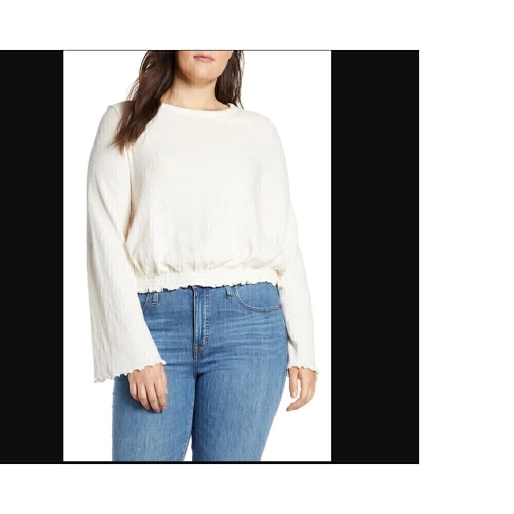 Madewell Texture & Thread Smocked Bell-Sleeve Top White Medium